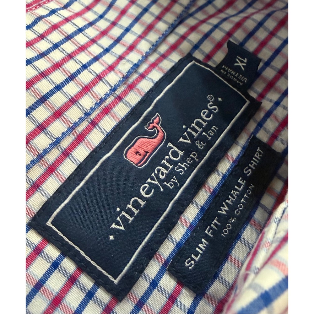 Vineyard Vines Mens XL Slim Fit Whale Shirt Red White Blue‎ Tattersall Check L/S